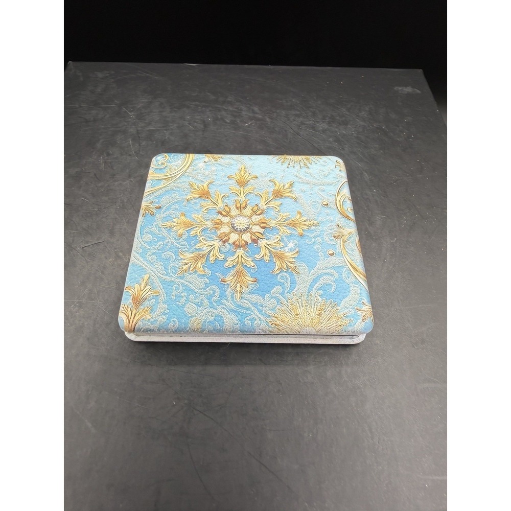 ⚜️🪞 Mirror Compact New White w/ Blue & Gold Fleur-de-Lis Design Travel Purse